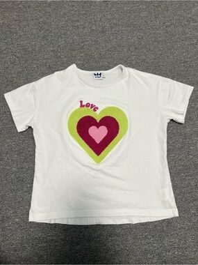 Girl’s Crop White Tee with Pink & Green Heart